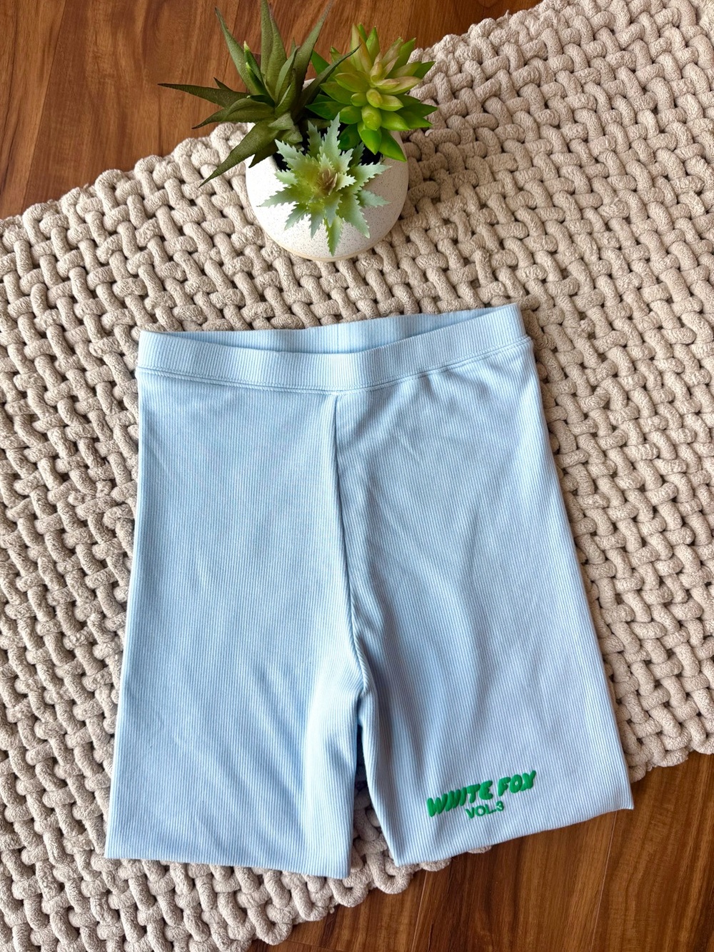 White Fox | Offstage Ribbed Bike Shorts in Arctic Blue | X-Small